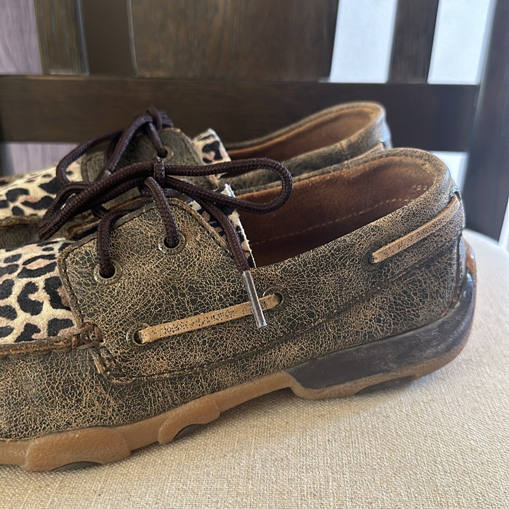 Twisted X Boots Leather Animal Print Loafers Flats Brown Size 6.5-7 - Picture 2 of 10